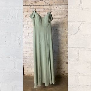 jenny yoo priya sea glass v-neck chiffon draped sleeve [size 6]
